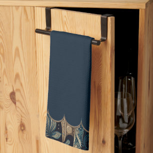 Dark Blue Paisley Patterned Accent Tea Towel