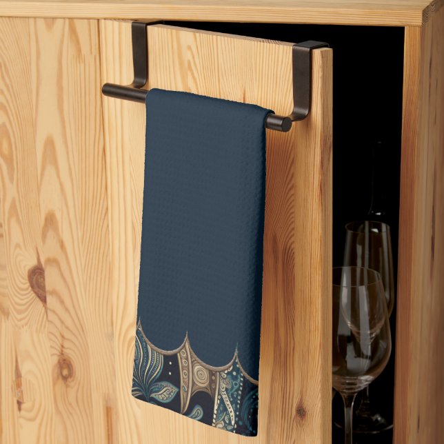 Dark Blue Paisley Patterned Accent Tea Towel (Thirds Fold)
