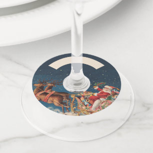 Dark Blue Patriotic American Santa Wine Glass Tag