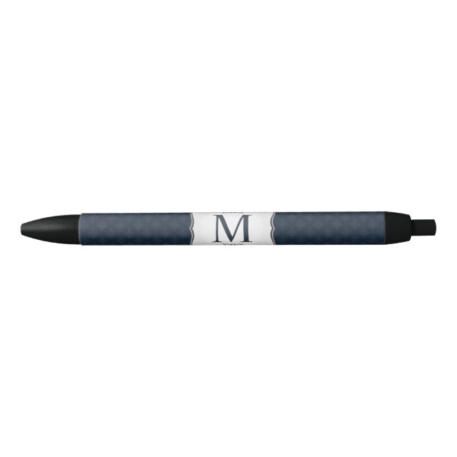 Dark Blue Pattern – Classy Men’s Monogram Black Ink Pen (Front)