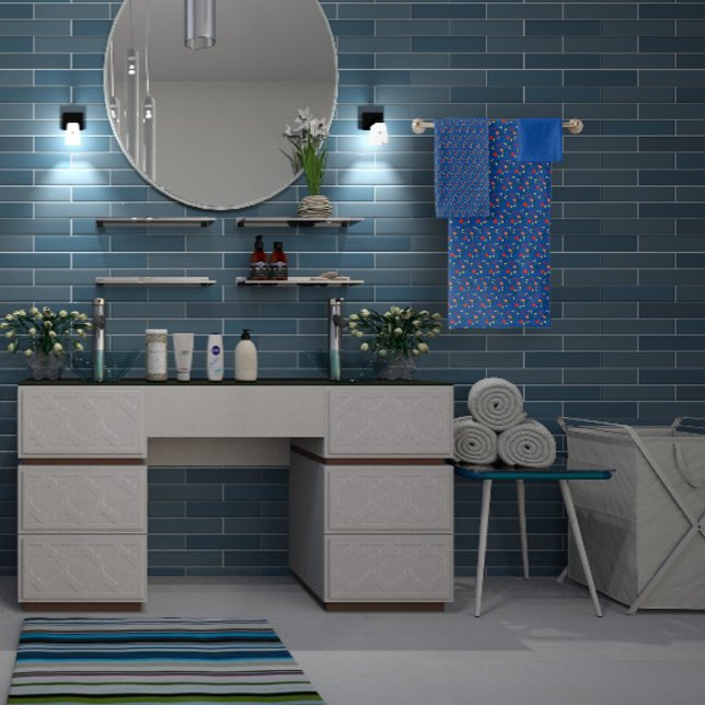 Dark blue Pattern  mini wildflower  Bath Towel Set (Creator Uploaded)