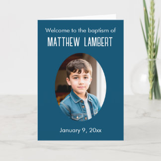 Dark Blue Photo Front Polka-Dot Folded Baptism Programme