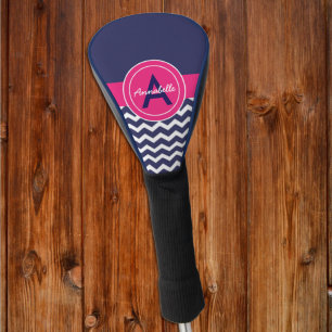 Dark Blue Pink Chevron Golf Head Cover