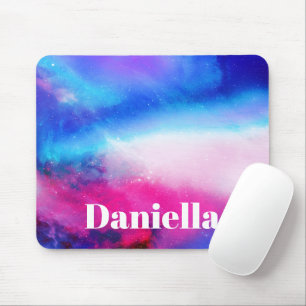 Dark Blue & Pink Holographic Sky with Custom Name Mouse Mat