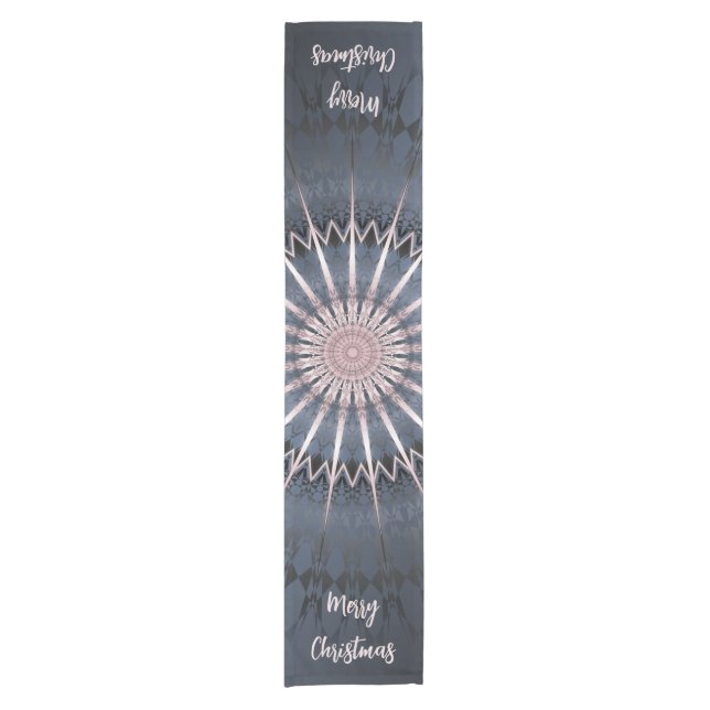Dark Blue Pink Shimmering Mandala Short Table Runner (Front)