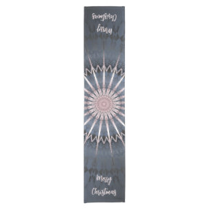 Dark Blue Pink Shimmering Mandala Short Table Runner