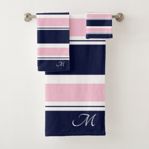 Dark Blue & Pink Stripes  Bath Towel Set