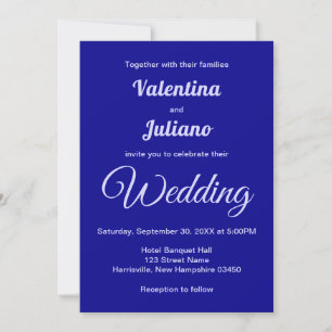Dark Blue Plain Text Wedding Invitation