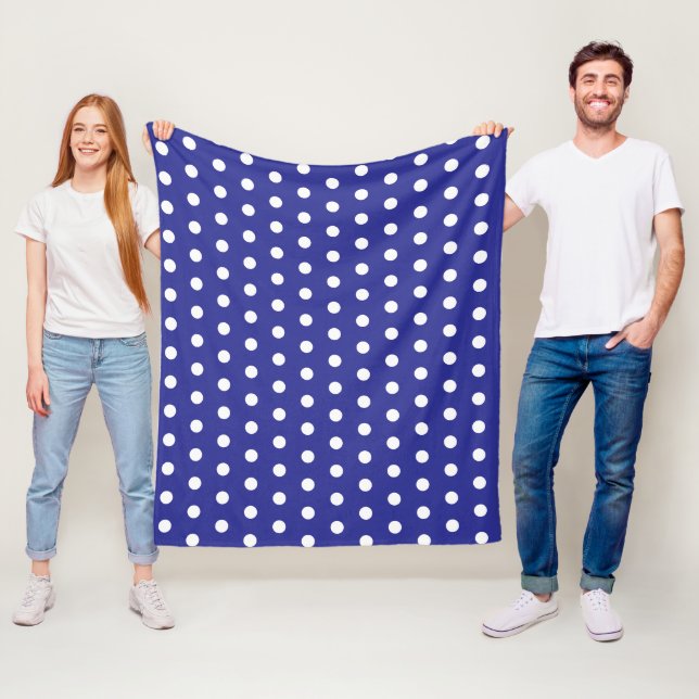 DARK BLUE POLKA DOT CUSTOMIZED STYLISH SIMPLE FLEECE BLANKET (In Situ)