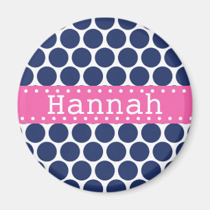 Dark Blue Polka Dot Pattern Hot Pink Banner Magnet