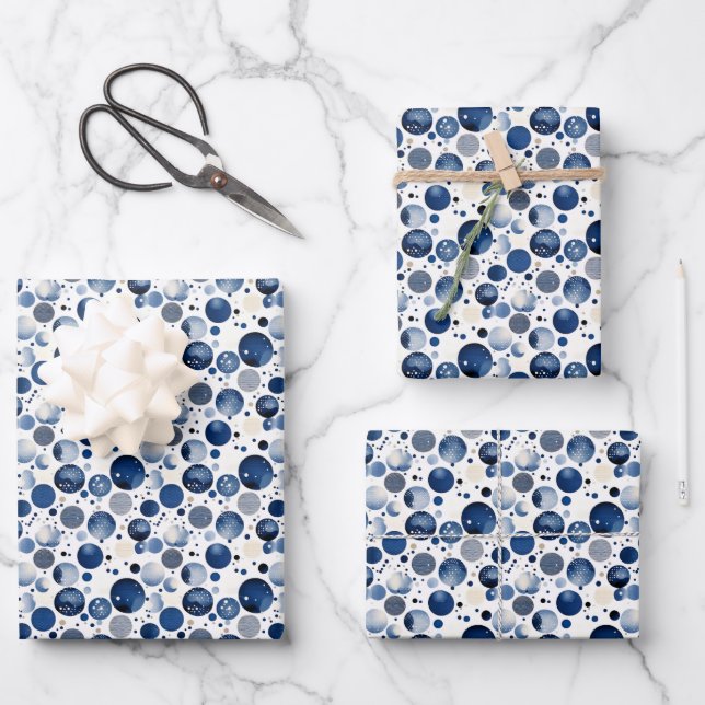 Dark Blue Polka Dots Wrapping Paper Sheet (Front)