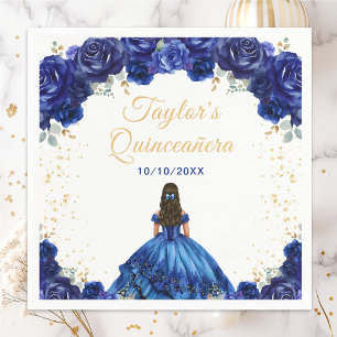 Dark Blue Princess Floral Quinceañera Napkin
