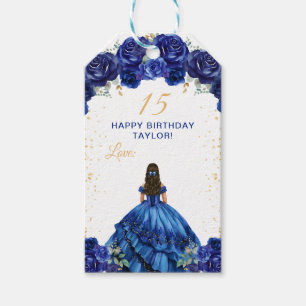 Dark Blue Princess Quinceañera Happy Birthday Gift Tags