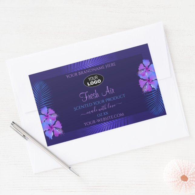 Dark Blue Product Label Exotic Purple Flowers Logo (Envelope)