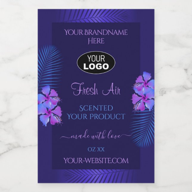 Dark Blue Product Label Exotic Purple Flowers Logo (Single Label)