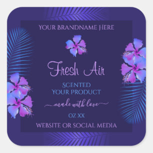 Dark Blue Product Labels Exotic Purple Flowers