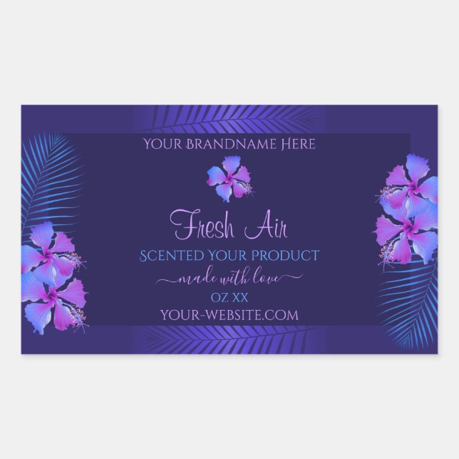 Dark Blue Product Labels Exotic Purple Flowers (Front)