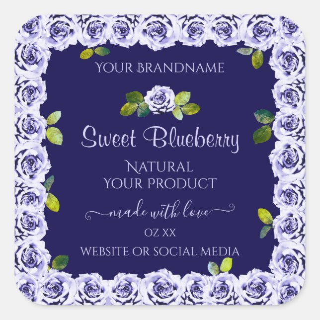 Dark Blue Product Packaging Labels Cool Rose Frame (Front)