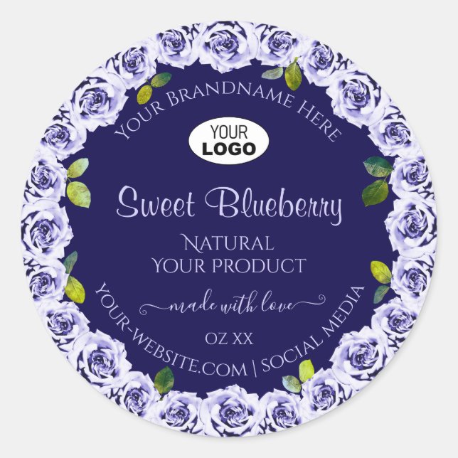 Dark Blue Product Packaging Labels Rose Frame Logo (Front)
