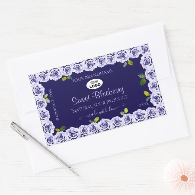 Dark Blue Product Packaging Labels Rose Frame Logo (Envelope)