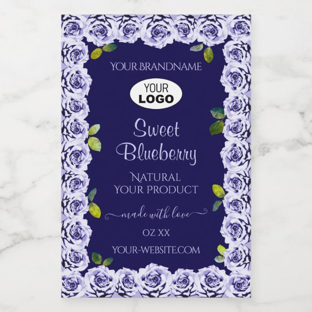 Dark Blue Product Packaging Labels Rose Frame Logo (Single Label)