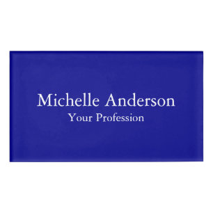 Dark Blue Professional Minimalist Modern Plain Name Tag
