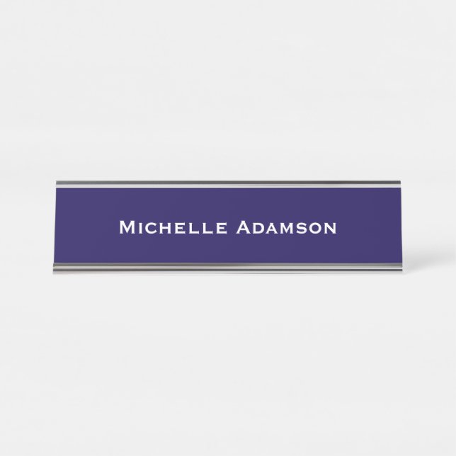 Dark Blue Professional Plain Modern Desk Name Plate (Front)