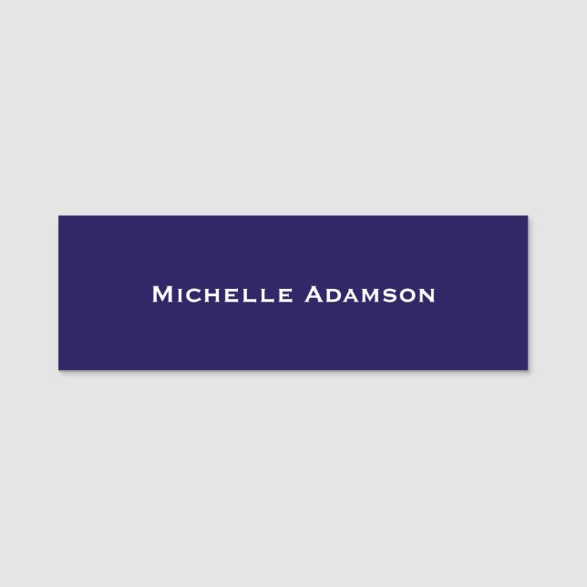 Dark Blue Professional Plain Modern Name Tag (Front)