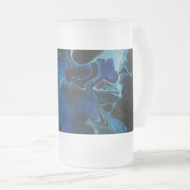 Dark blue psychedelic liquid frosted glass beer mug (Front Right)