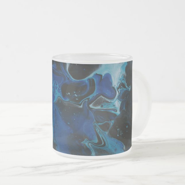 Dark blue psychedelic liquid frosted glass coffee mug (Front Right)