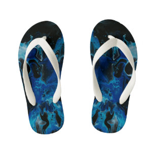 Dark blue psychedelic liquid kid's flip flops