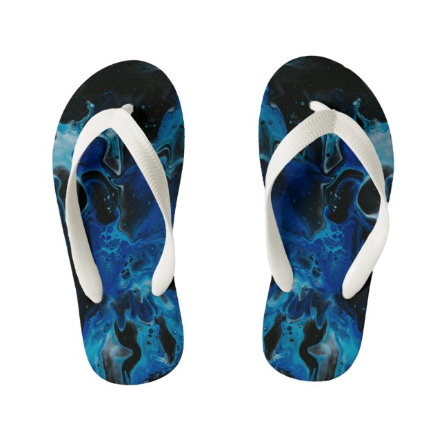 Dark blue psychedelic liquid kid's flip flops (Footbed)