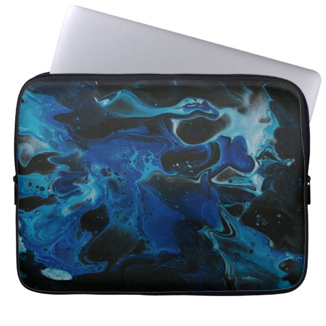 Dark blue psychedelic liquid laptop sleeve (Front)