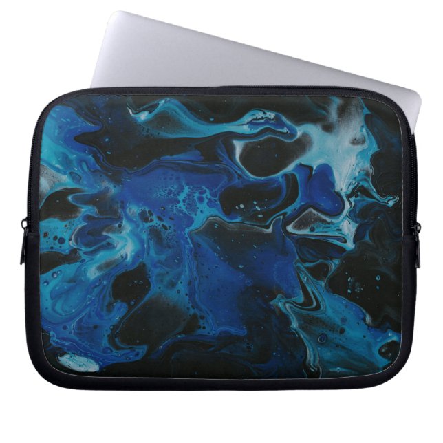 Dark blue psychedelic liquid laptop sleeve (Front)