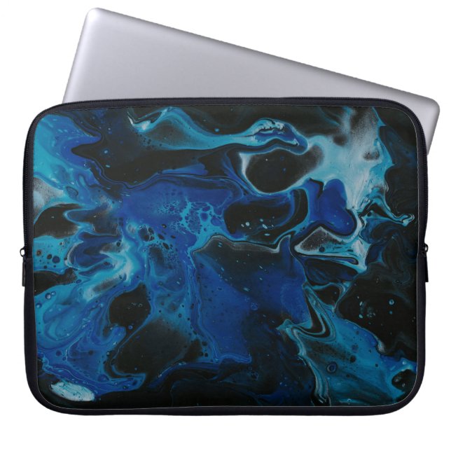 Dark blue psychedelic liquid laptop sleeve (Front)