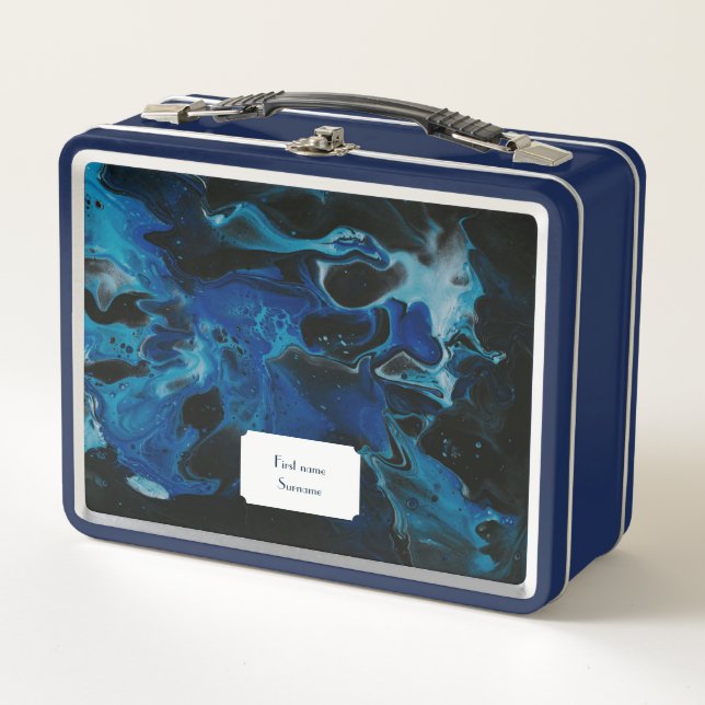 Dark blue psychedelic liquid metal lunch box (Front)