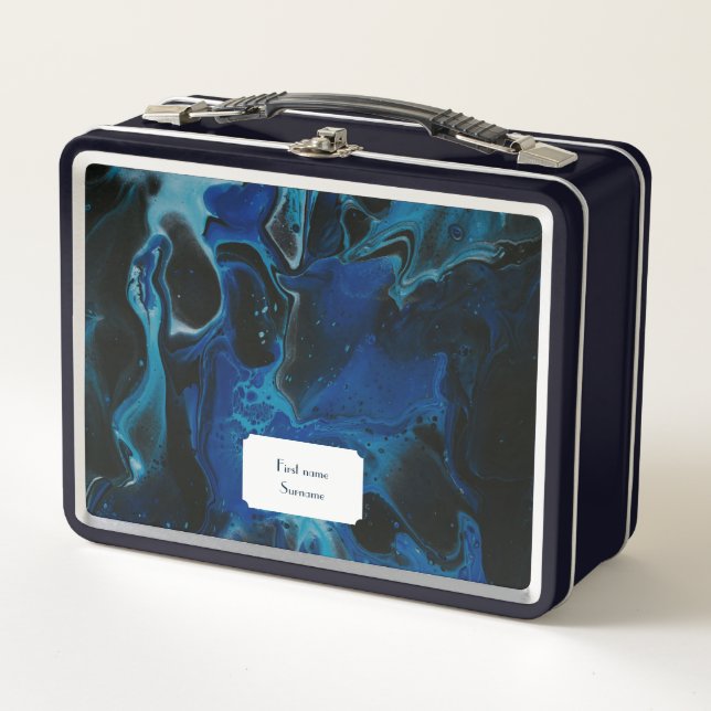 Dark blue psychedelic liquid metal lunch box (Front)