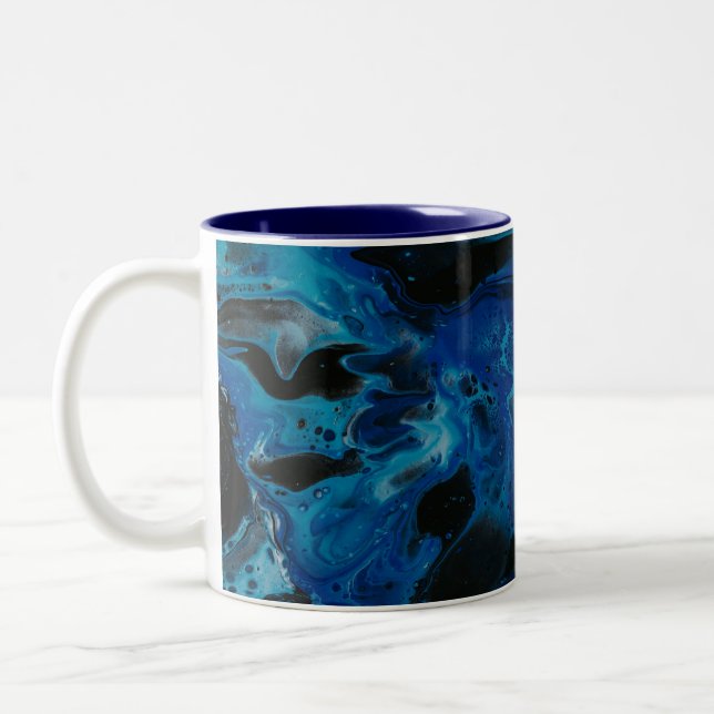 Dark blue psychedelic liquid Two-Tone coffee mug (Left)