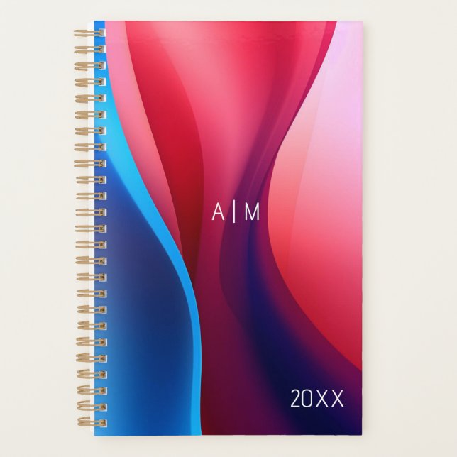 Dark blue purple abstract  school initial planner (Front)