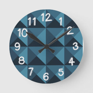 Dark Blue Pyramids  Round Clock