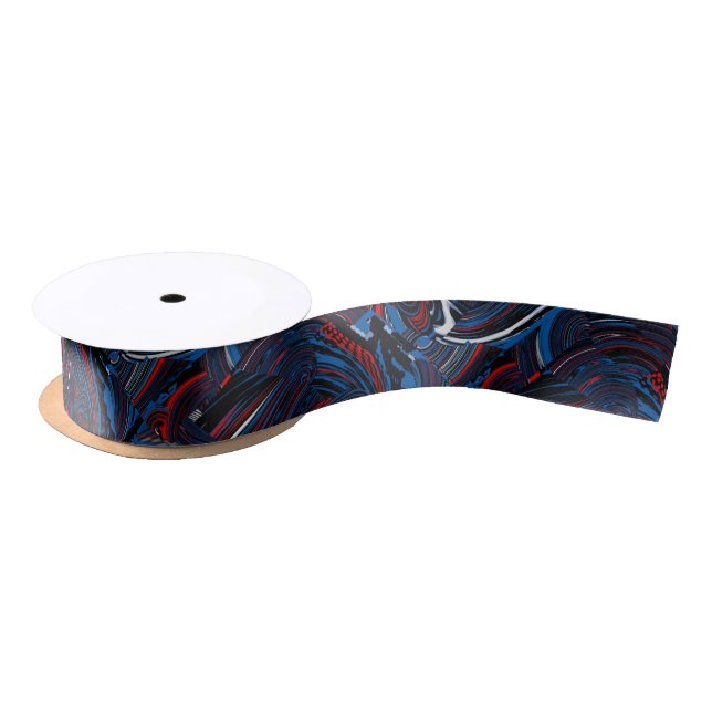 Dark Blue Red and White Swirls Ribbon Satin Ribbon (Spool)