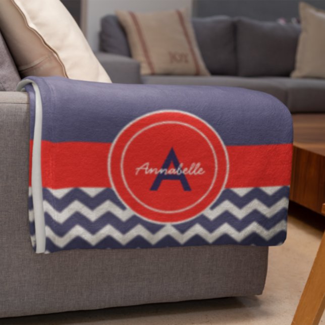 Dark Blue Red Chevron Fleece Blanket (Creator Uploaded)