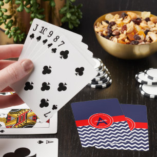 Dark Blue Red Chevron Playing Cards