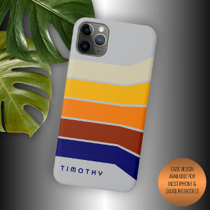Dark Blue Red Orange White Stripes Pattern On Grey iPhone 11 Pro Max Case