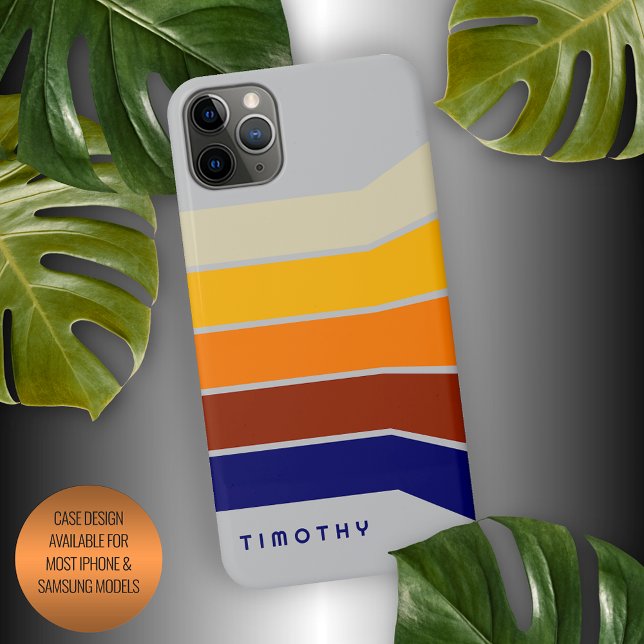Dark Blue Red Orange White Stripes Pattern On Grey iPhone Case (Creator Uploaded)