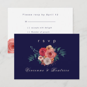 Dark blue red rose floral rsvp card