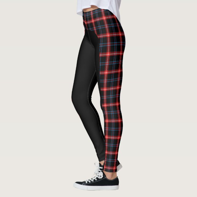 Dark Blue/Red Tartan Side Stripe Leggings (Left)