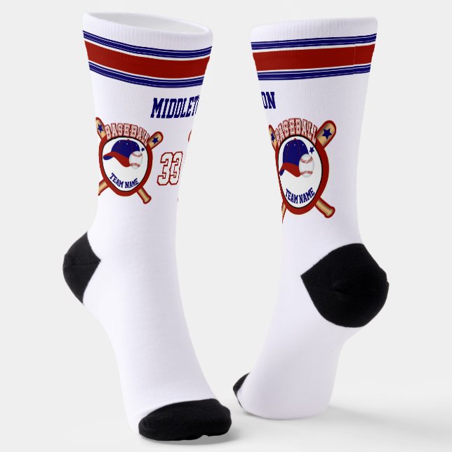 Dark Blue, Red, White Baseball Socks (Angled)