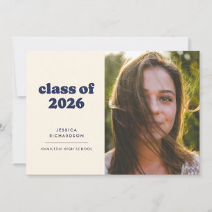 Dark Blue Retro Simplicity Photo Graduation  Announcement