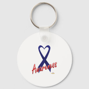 Dark Blue Ribbon Awareness Design Key Ring